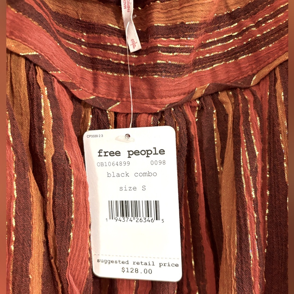 NWT Free People Harem Lurex Jumpsuit brown gold red sleeveless women’s size S - Picture 12 of 13